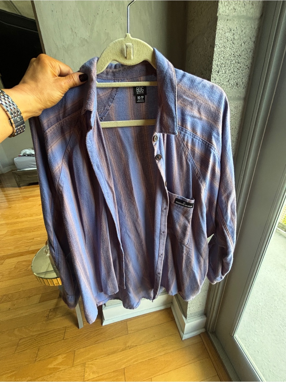 BDG Women's Lavender and Pink Striped Button-Up Shirt Jacket